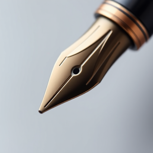regenerate a high-resolution image of a fountain pen nib with a smooth gradient background, using a DSLR camera at f/2.8, ISO 100, 100mm macro lens, in a top-down view with soft lighting to enhance details and colors.