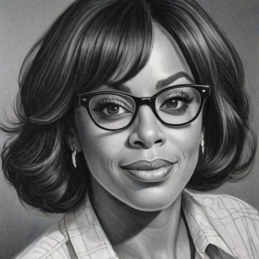 Attractive Niecy Nash, pencil sketch, portrait of Delightful woman 1952s in glasses, hair style beatnik, outline, clear lines, fine lines, 8k