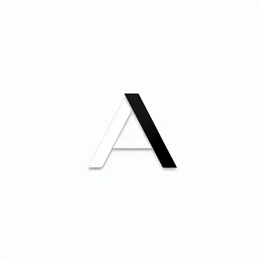 Create a minimalist logo with a modern design featuring a stylized letter "A" in a sleek font, using a monochrome color scheme, shot with a Canon EOS R mirrorless camera at f/8 aperture, ISO 100, and a 35mm lens, with a flat lay perspective for clarity and sharpness.