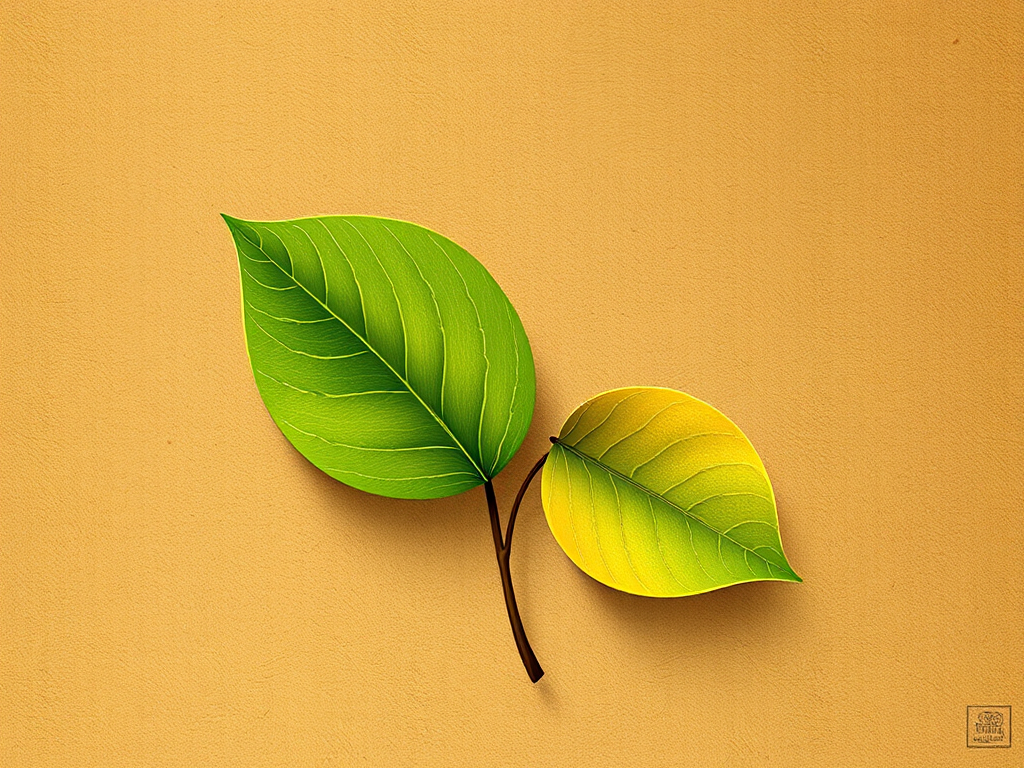 Create an artistic illustration of two abstract leaves with a textured, earthy background, using a soft focus lens, aperture set to f/2.8, shutter speed at 1/125, and a DSLR camera for enhanced image quality.
