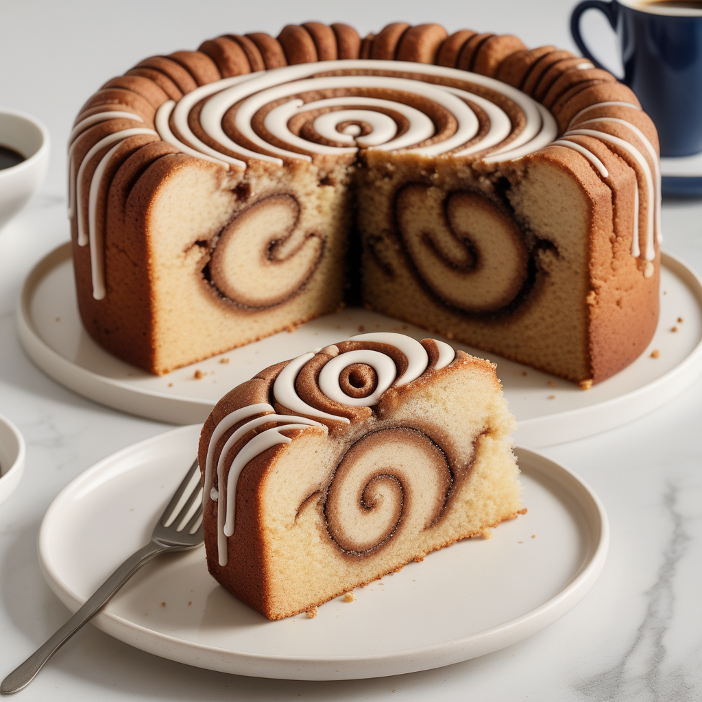 coffee cake with cross-sectional swirls