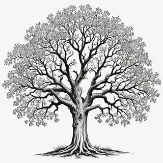 oak tree clipart black and white