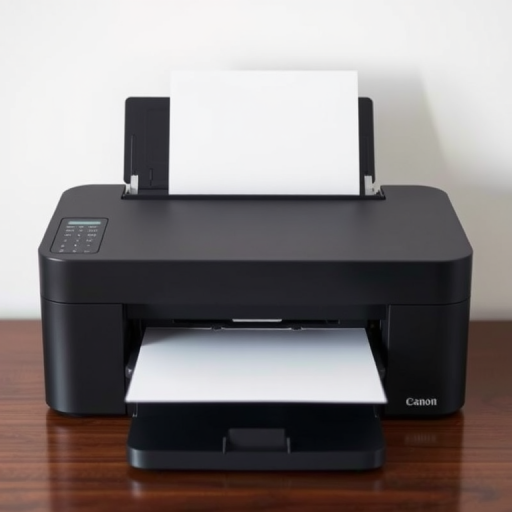 Create a high-resolution image of a printer with a blank paper emerging from it, using a Canon EOS 5D Mark IV camera, ISO 100, aperture f/8, shutter speed 1/125s, taken from a slightly elevated angle with soft lighting in a minimalist style.