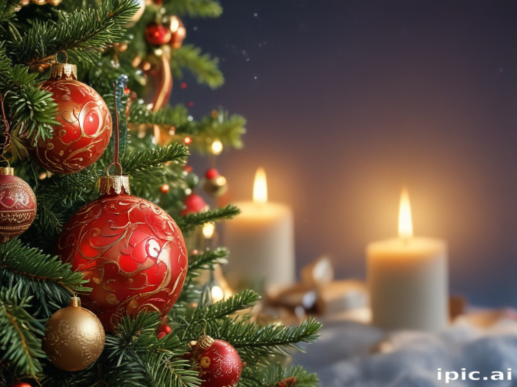 Festive Christmas Tree Decorated with Ornaments and Soft Candlelight Glow