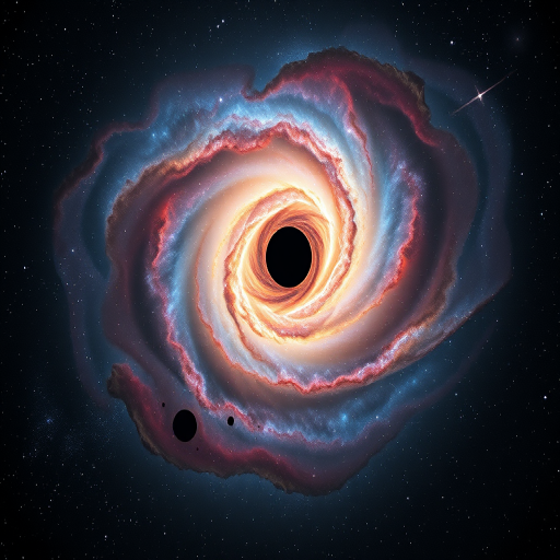 Create a stunning image of a vibrant galaxy with a brightly glowing black hole at its center, capturing the swirling colors and cosmic dust, using a DSLR camera with a 24mm f/1.4 lens, ISO 800, 30-second exposure, ultra-wide angle view, and astrophotography style for enhanced clarity and detail.