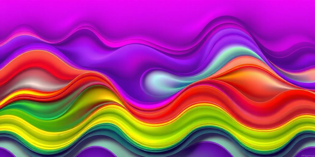 vibrant undulating wave pattern with rich colors including purple, green, yellow, and red, abstract design, shot with a high-resolution DSLR camera, f/8 aperture, ISO 100, 35mm lens, vibrant color profile, soft natural lighting