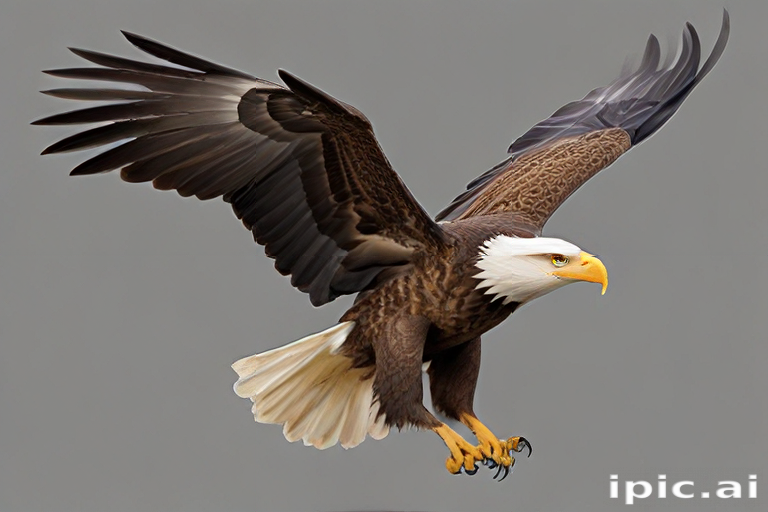 Majestic Bald Eagle Soaring Gracefully Through the Clear Blue Sky Above.