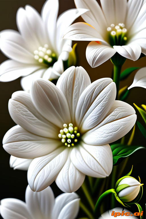 Beautiful White Flowers with Delicate Petals and Lush Green Leaves