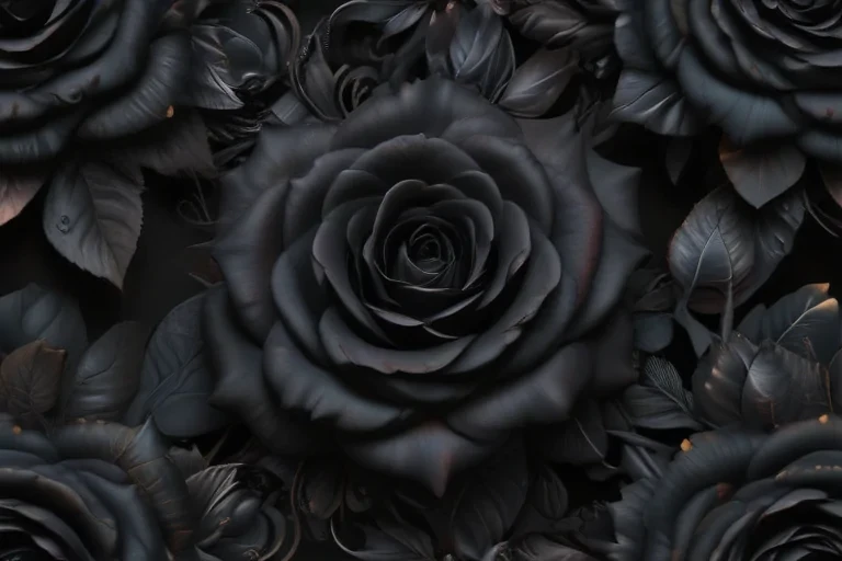 Elegant Arrangement of Deep Black Roses Surrounded by Dark Green Leaves