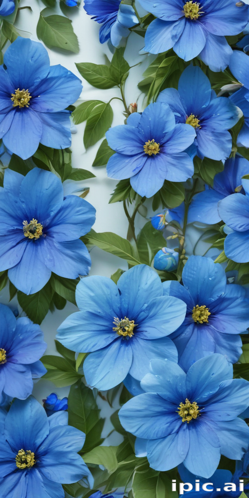 Vibrant Blue Flowers and Green Leaves Creating a Lush Floral Background