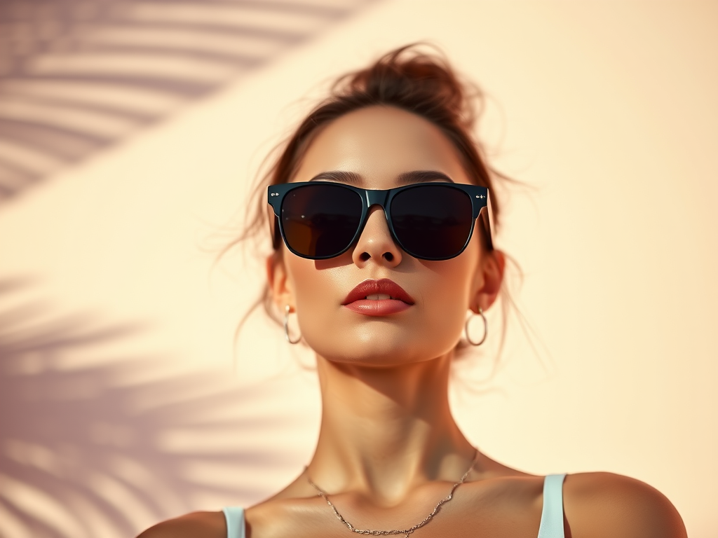 create a minimalist line art portrait of a woman with sunglasses, soft pastel colors in the background, captured in natural light with a Canon EOS R5, 50mm lens, f/1.8, ISO 100, shot from a slightly low angle for dramatic effect