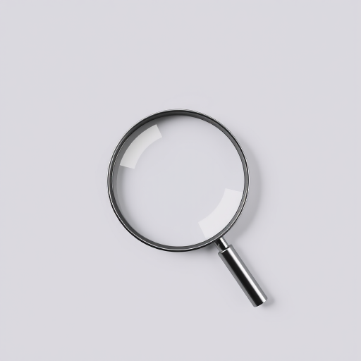 Create a minimalist vector image of a magnifying glass with a circular outline, featuring a sleek modern design, captured with a Canon EOS 5D Mark IV at f/8, ISO 100, 50mm lens, in a flat lay style with even lighting for clarity and detail.