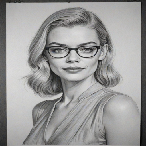 Gorgeous Jaime King, pencil sketch, portrait of Elegant woman 1934s in glasses, hair style beatnik, outline, clear lines, fine lines, 8k