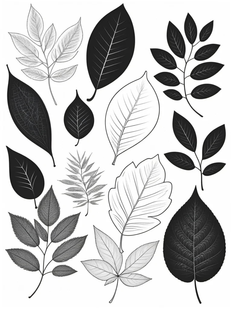 black and white leaf clipart