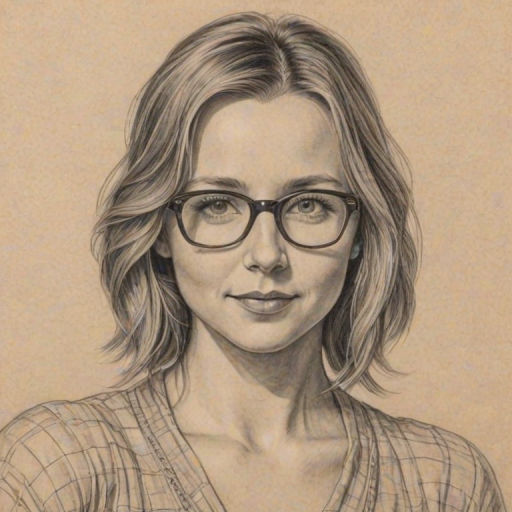 Resplendent Beverley Mitchell, pencil sketch, portrait of Radiant woman 1924s in glasses, hair style beatnik, outline, clear lines, fine lines, 8k