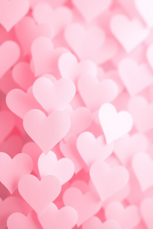 Create a soft-focused background of overlapping pink hearts in varying shades with a dreamy gradient from light pink to white, shot with a DSLR camera at f/2.8, ISO 100, and a shutter speed of 1/125s to enhance the color vibrancy and depth.