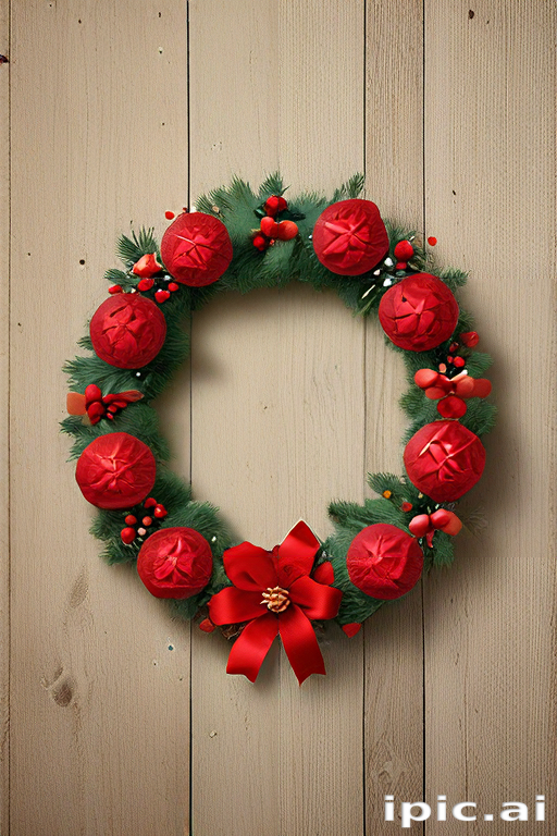 Festive Holiday Wreath Adorned with Red Ornaments and a Bow