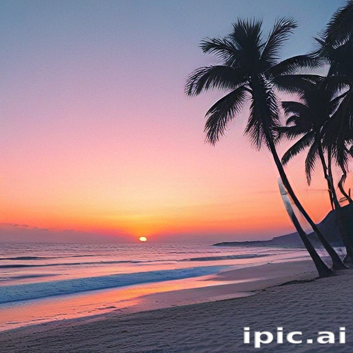 Tranquil Sunset Over the Ocean with Palm Trees Silhouetted Against the Sky