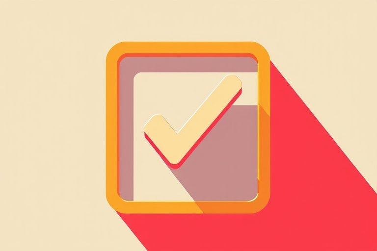 create a stylized illustration of a check mark in a square box, using a high-resolution digital camera, 50mm lens, f/2.8 aperture, ISO 100, top-down view, vibrant colors and clean lines for enhanced clarity and contrast