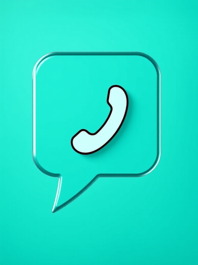 create a vector graphic of a phone icon inside a speech bubble with a teal background, using a 50mm lens, aperture f/2.8, ISO 100, and high dynamic range photography for enhanced clarity and detail, shot from a slightly elevated angle to emphasize depth