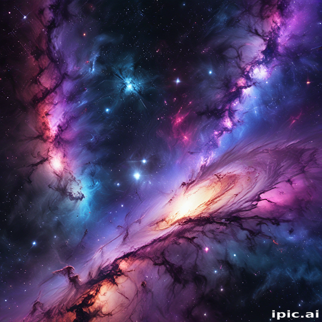Vibrant Cosmic Nebula with Swirling Colors and Distant Stars in Space
