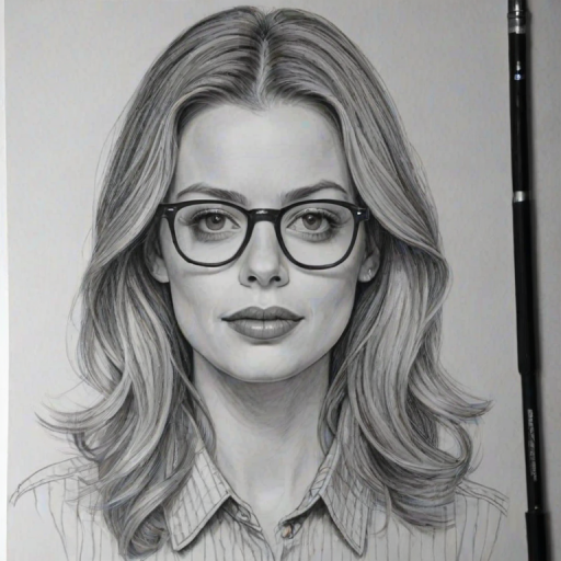 Resplendent Gillian Jacobs, pencil sketch, portrait of Ravishing woman 1969s in glasses, hair style beatnik, outline, clear lines, fine lines, 8k