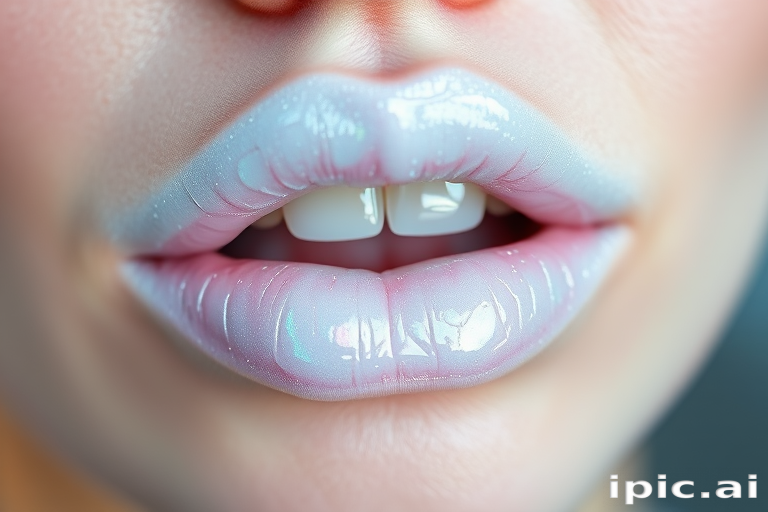 Iridescent white lip topper "Frost Queen" with opalescent shimmer and transformative effect, ideal for customizing other lip colors or creating icy looks, multi-dimensional pearl pigments