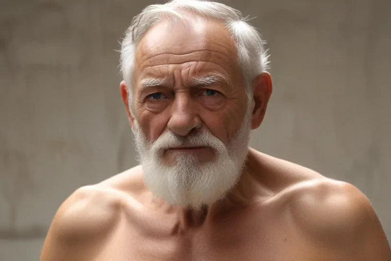 shirtless old man
