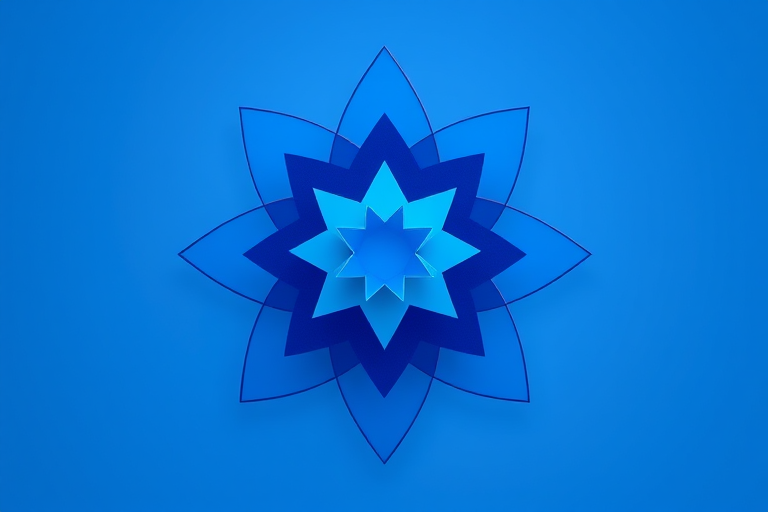 Create a high-resolution digital illustration of a star shape with multiple layers in varying shades of blue, using a Canon EOS R5 with a 50mm lens at f/1.8, ISO 100, in soft natural light, and a top-down view for enhanced detail and clarity.