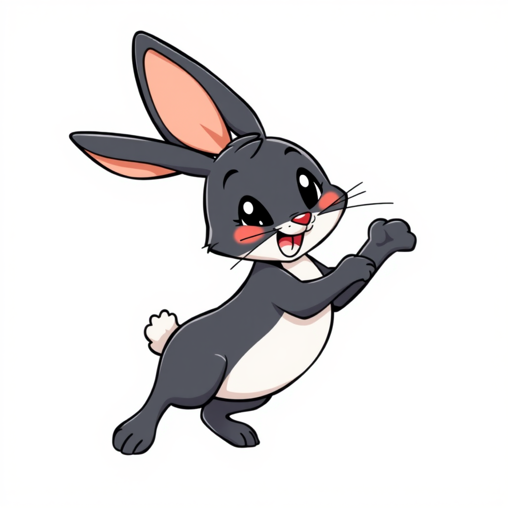 vector illustration, cute black rabbit, dynamic pose, isolated on white background
