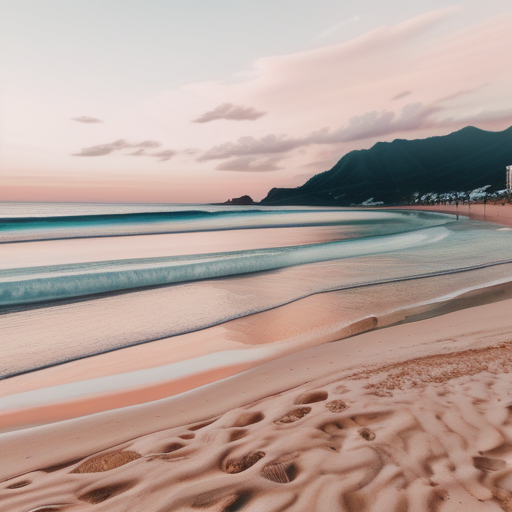Tranquil Sunset Over Serene Beach with Gentle Waves and Soft Sand
