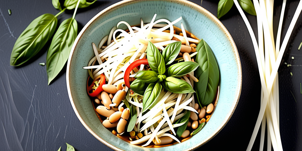 bowlful with thai basil and bean sprouts