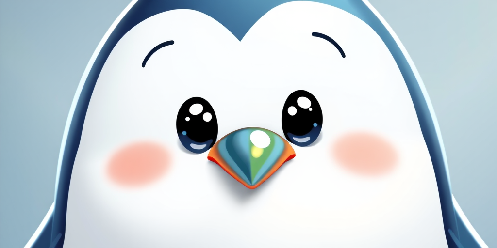 Create a high-resolution image of a cute cartoon penguin with a glossy texture, using a 50mm lens, f/2.8 aperture, and soft lighting, captured from a frontal view in a digital illustration style with bright colors for enhanced clarity.
