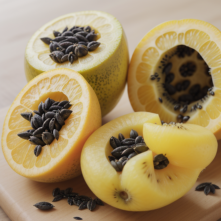 yellow fruit with black seeds