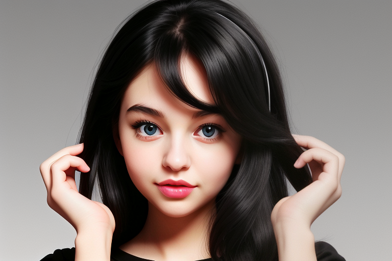 A Portrait of a Young Girl with Long Dark Hair and Striking Blue Eyes.