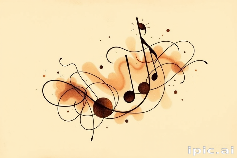 Soulful "Jazz Rhythm" tattoo concept inspired by the improvisational nature of jazz music, featuring fluid, abstract lines and shapes in warm sepia tones