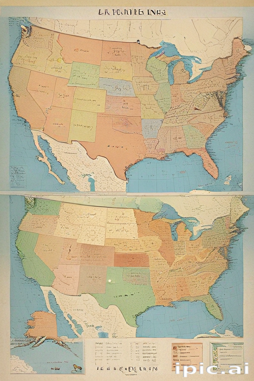 Historical Map of the United States Showing State Boundaries and Regions