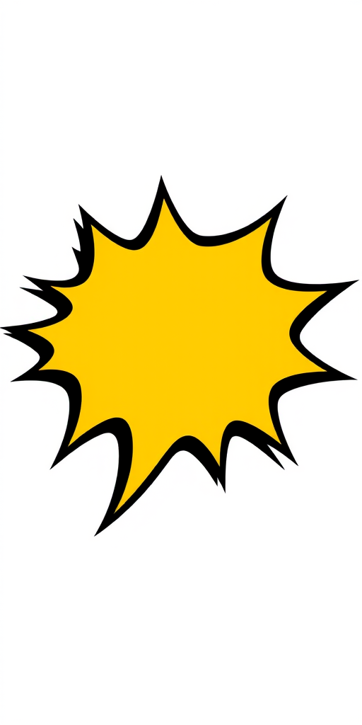 Create a sharp and vibrant comic-style speech bubble with a starburst shape, captured using a DSLR camera at f/8 aperture, ISO 100, 50mm lens, focus on the outline, in high resolution, with a clean white background.
