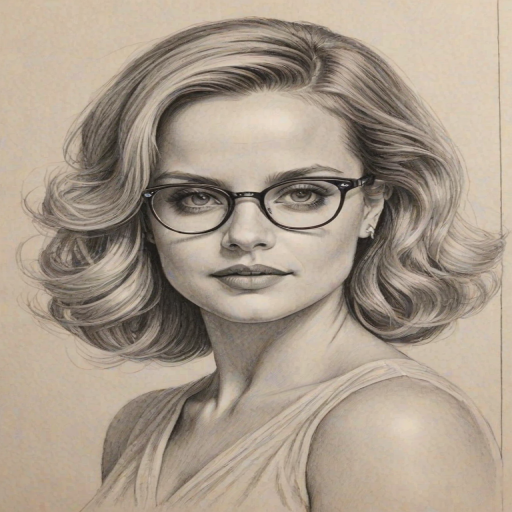 Lovely Mena Suvari, pencil sketch, portrait of Resplendent woman 1937s in glasses, hair style beatnik, outline, clear lines, fine lines, 8k