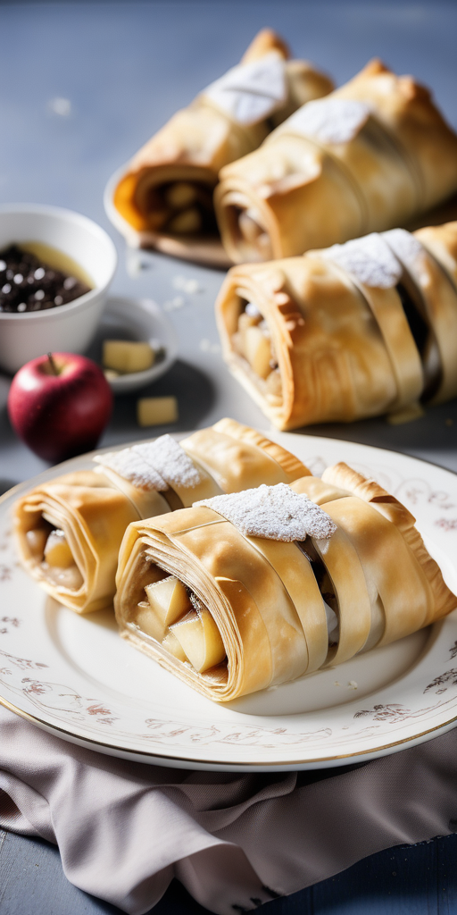 apple strudel in filo pastry
