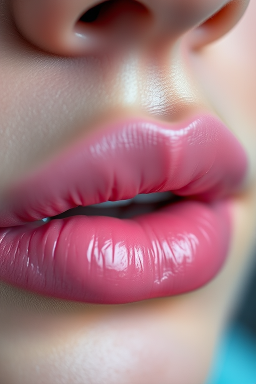 pink lips close-up, macro photography, f/2.8 aperture, 50mm lens, shallow depth of field, soft lighting, DSLR camera, high resolution, vibrant color contrast
