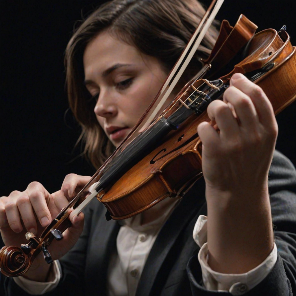 detailed edges, detailed image, perfection style, A cinematic detailed image of a woman playing a violin on a black background with both her hands, movie themed, sharp, detailed background, epic cinematic photography, artistic style, dramatic light style, cinematic color style, Kodak 35mm film style, detailed style, hand focus style, solo, simple background, 1boy, holding, male focus, black background, instrument, out of frame, realistic, music, playing instrument, holding instrument, violin, bow (music), fingernails, holding violin, photorealistic, hand focus