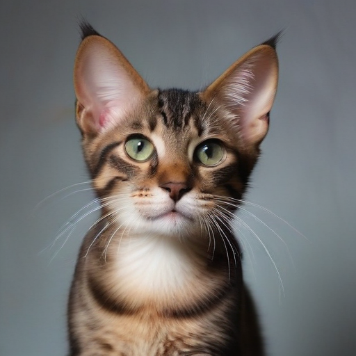 Adorable Tabby Cat with Striking Green Eyes and Unique Ears