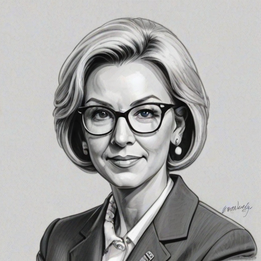 Graceful Betsy DeVos, pencil sketch, portrait of Delightful woman 1960s in glasses, hair style beatnik, outline, clear lines, fine lines, 8k