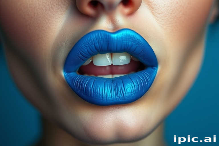 Electric blue woman lips with matte texture, pushing boundaries and expressing creativity in makeup