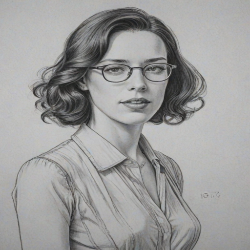 Elegant Rebecca Hall, pencil sketch, portrait of Graceful woman 1935s in glasses, hair style beatnik, outline, clear lines, fine lines, 8k