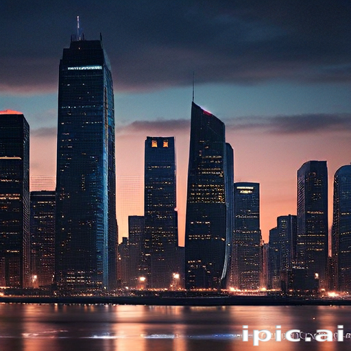 Stunning City Skyline at Dusk with Illuminated Skyscrapers Reflecting ...