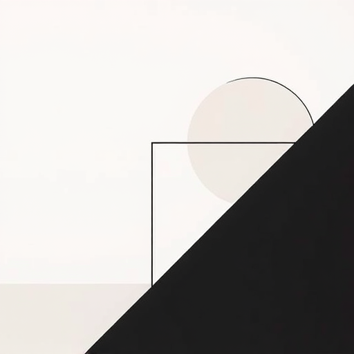 Create a high-resolution image of a minimalist abstract design featuring geometric shapes and a monochromatic color palette, captured with a Canon EOS R5 at f/8 aperture, ISO 100, 1/125 sec shutter speed, from a slightly elevated angle, using a soft focus lens for a smooth background effect.