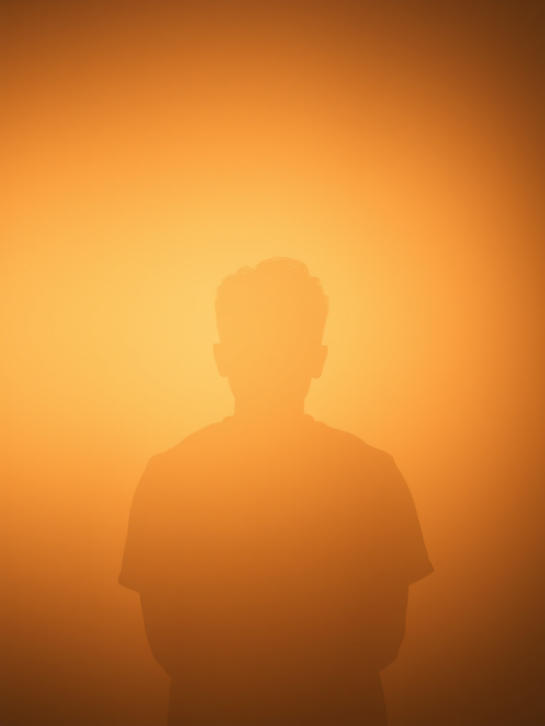 Create a high-resolution silhouette of a person with a soft gradient background, shot using a Canon EOS 5D Mark IV with a 50mm lens at f/1.8, 1/200s shutter speed, ISO 100, top-down view, capturing the subject in natural light for enhanced depth.