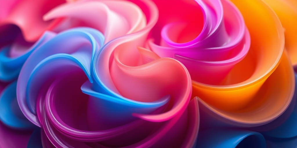 Create an abstract design featuring swirling shapes and gradients in vibrant colors, shot with a Canon EOS R5 at f/8, ISO 100, 1/250 sec, using a macro lens for detailed textures, with a soft focus background and high dynamic range for enhanced depth.